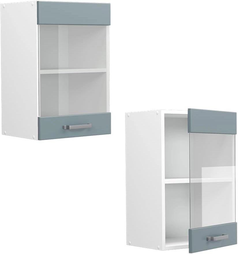 Mobile da cucina in vetro R-Line, Grigio-blu, 40 cm, per la libera combinazione all'interno di sistemi cucina modulari