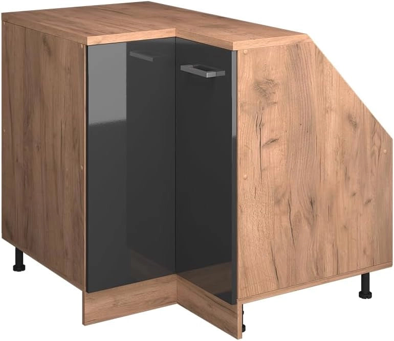 Mobile sottotetto Mobile angolare Rion, Antracite lucido, 75.6 x 81.6 cm con 1 porta, carcassa dell’armadio profondità 60 cm, adatto per il salvaspazio sotto tetti spioventi