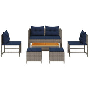 Set Divano da Giardino 6 pz | Set Salotto da Giardino Grigio e Blu Navy polyrattan