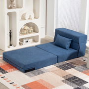 Poltrona letto 3 in 1 pieghevole blu con cuscino, trasformabile in chaise longue e materasso per piccoli spazi