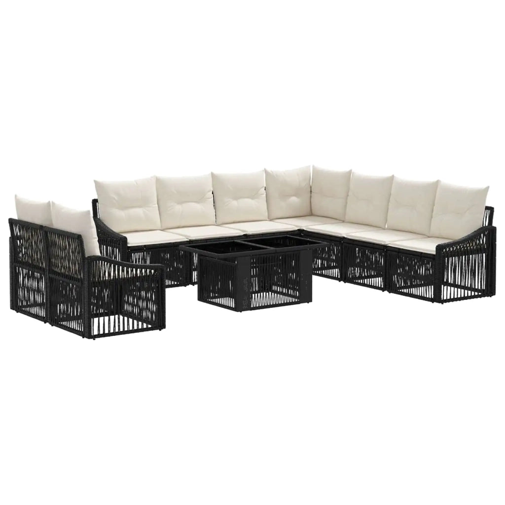 Set Divano da Giardino 10 pz Nero e Bianco Crema polyrattan 3437269