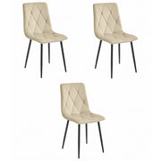 Set di 3 Sedie Libra in Velluto Beige con Gambe Nere