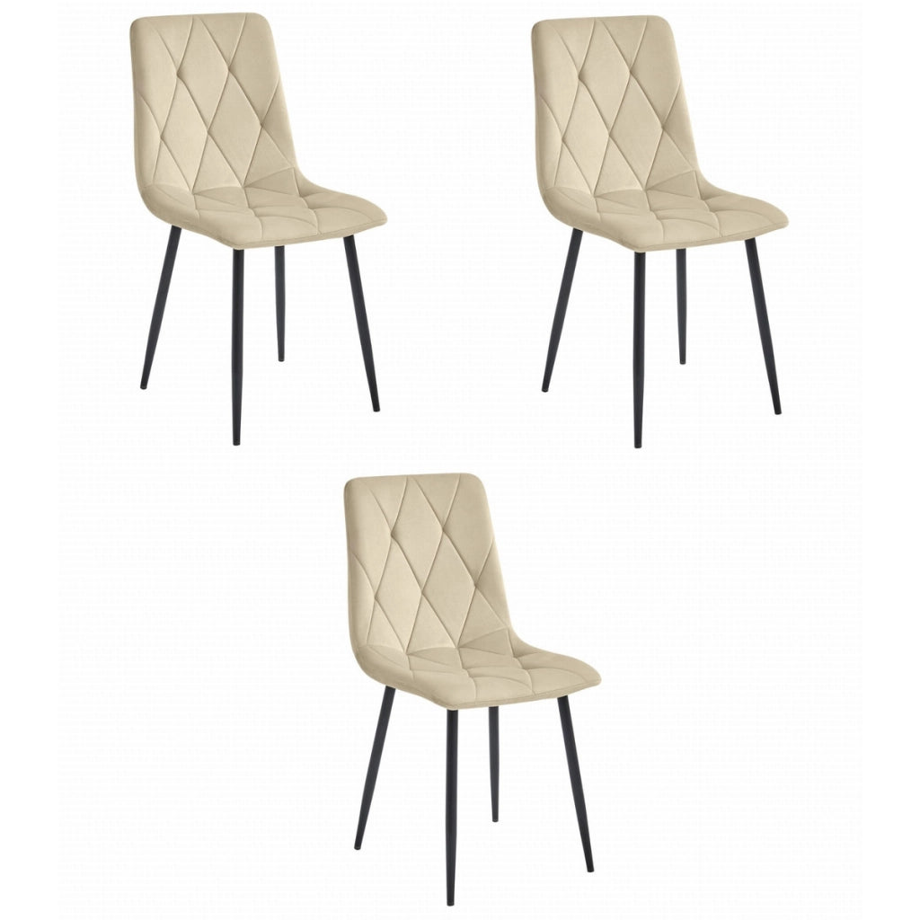 Set di 3 Sedie Libra in Velluto Beige con Gambe Nere