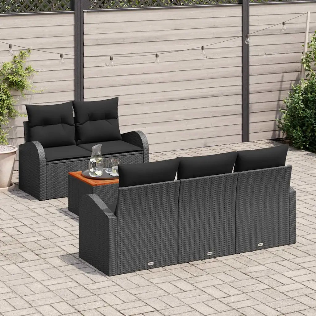Set Divano da Giardino con archiviazione 6 pcs Nero polyrattan