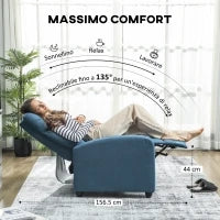 Poltrona Relax Reclinabile Manualmente con Poggiapiedi e Imbottita in Tessuto, Blu