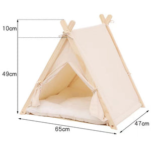 Tenda da Gioco per Animali Domestici Interni o Esterni in Legno e Tessuto Beige