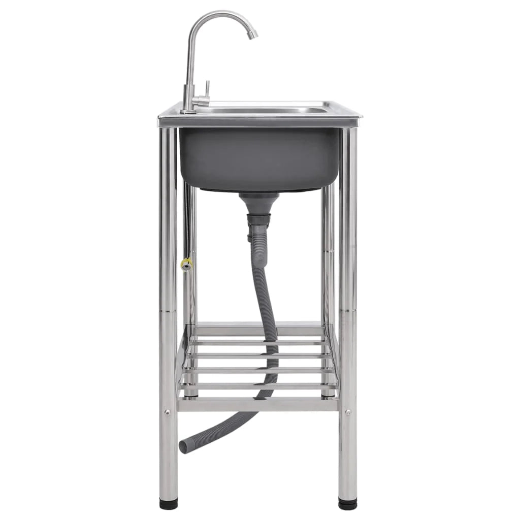 Lavello da campeggio doppio lavello con rubinetto lavello da cucina lavello da garage lavello da esterno antivegetativo 78 x 43 cm acciaio inox 02_0002437