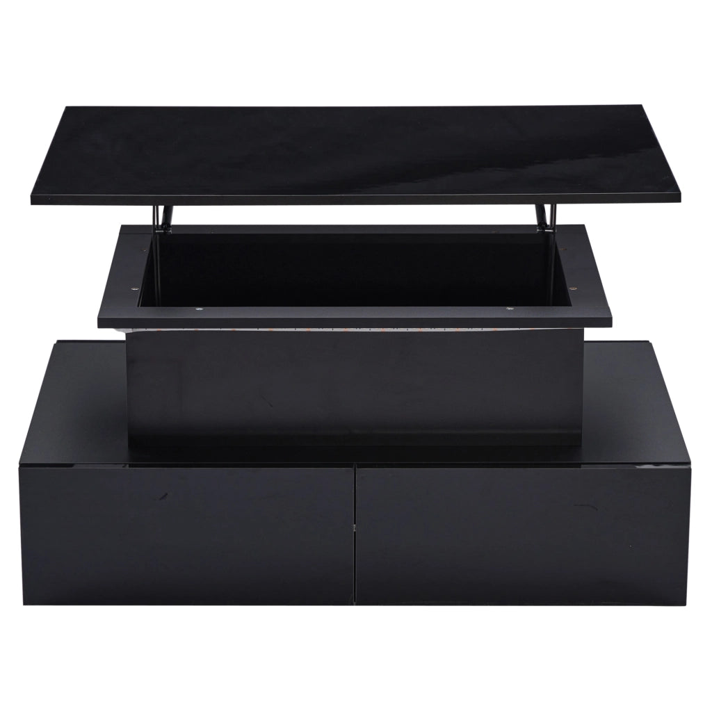 Tavolino da caffè moderno con LED, piano estraibile e 4 cassetti