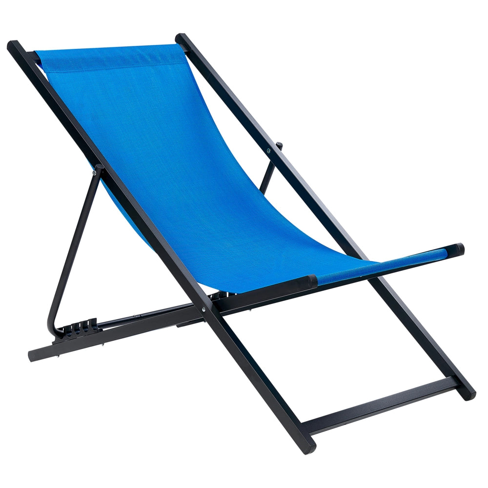 Sedia a sdraio pieghevole e reclinabile per esterno blu e nero piscina terrazzo giardino
