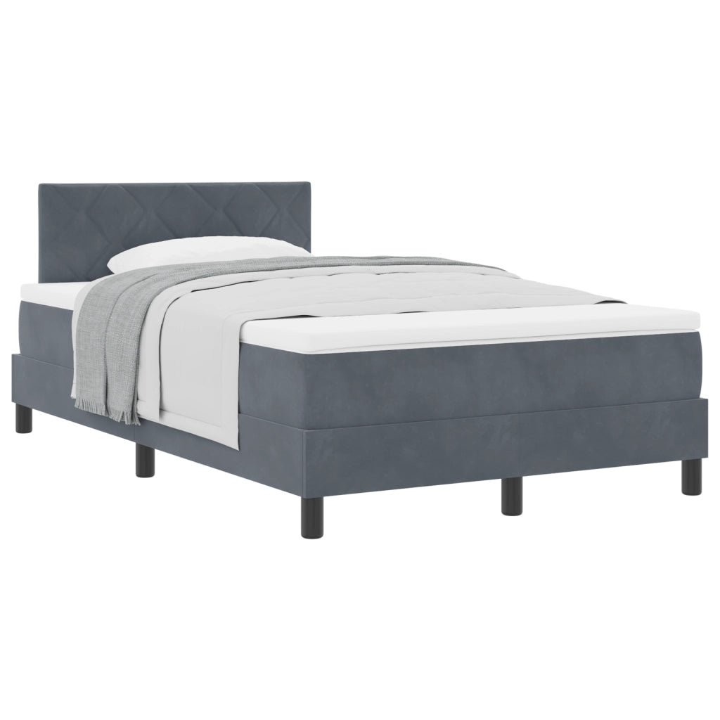 Letto Box Spring con Materasso Grigio Scuro Piccolo Doppio in Velluto