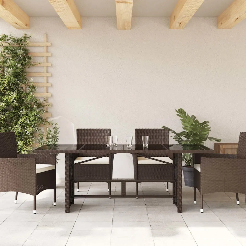 Tavolo Giardino | Tavolino da esterno Piano in Vetro Marrone 190x80x75cm Polyrattan