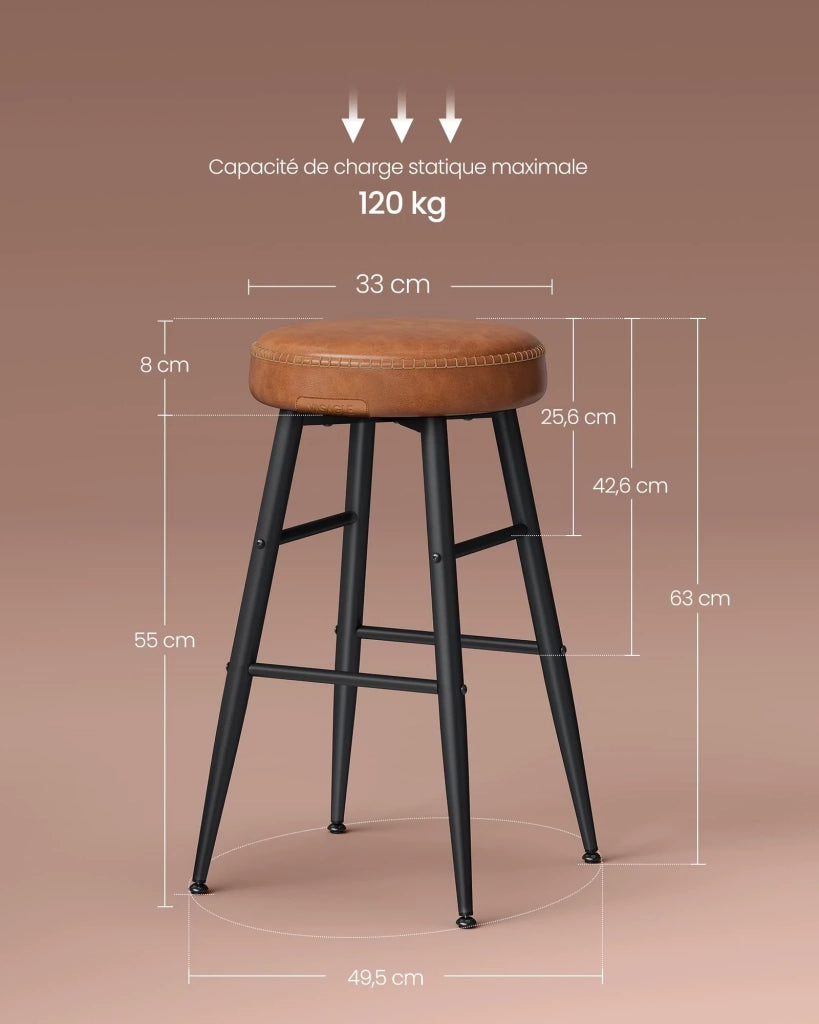 Sgabelli da bar della collezione Ekho set di 2 sedie da cucina seduta alta in PU con cuciture altezza seduta 63 cm per cucina o bar di casa montaggio facile marrone caramello 12_0005187