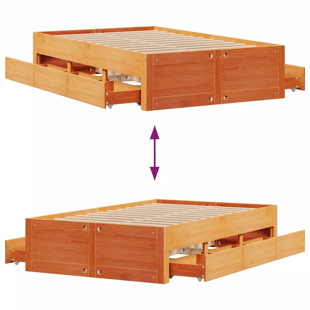vidaXL Giroletto senza Materasso con Cassetti Marrone Cera 135x190 cm