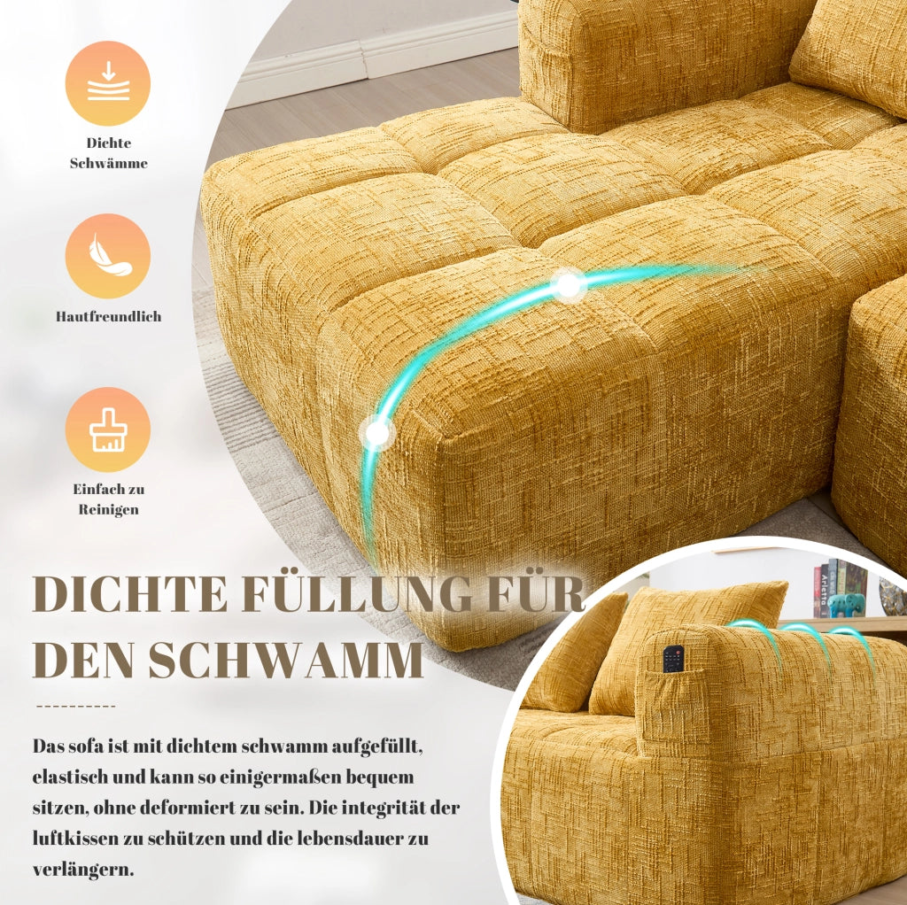 Sofà modulare a L con chaise longue 250x158x60 cm in chenille gialla; senza montaggio