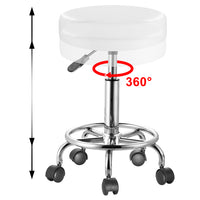 Sgabello con ruote Rotondo Ecopelle Bianco Altezza Regolabile Base Acciaio Zinc