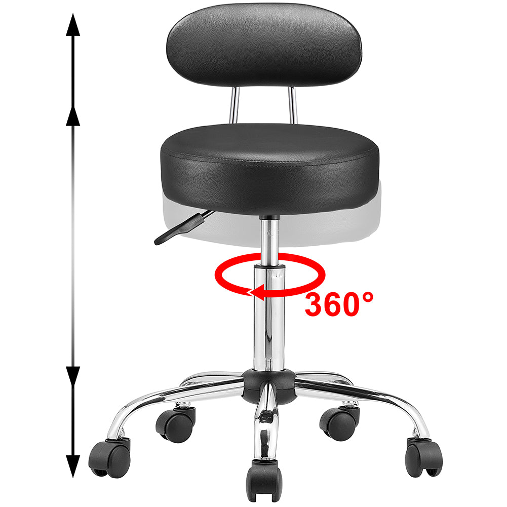 Sgabello con ruote e schinale Estetista Sedia Casa Lavoro girevole Ecopelle Nero