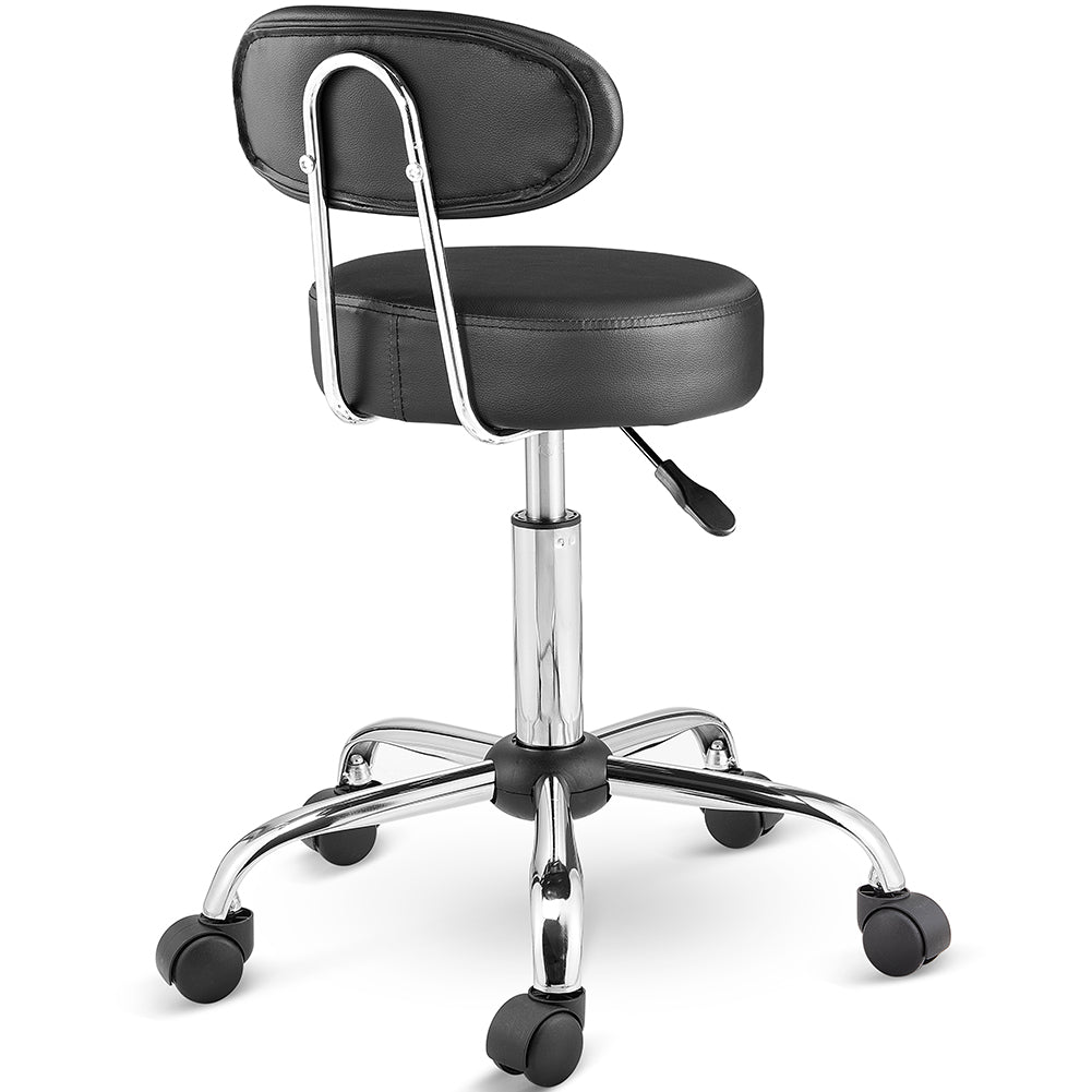 Sgabello con ruote e schinale Estetista Sedia Casa Lavoro girevole Ecopelle Nero