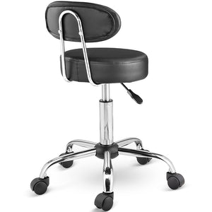 Sgabello con ruote e schinale Estetista Sedia Casa Lavoro girevole Ecopelle Nero