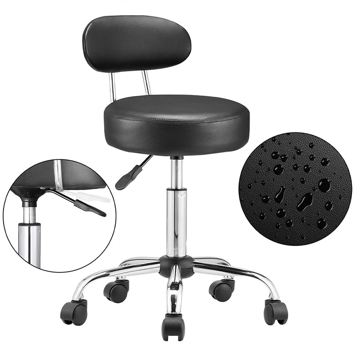 Sgabello con ruote e schinale Estetista Sedia Casa Lavoro girevole Ecopelle Nero