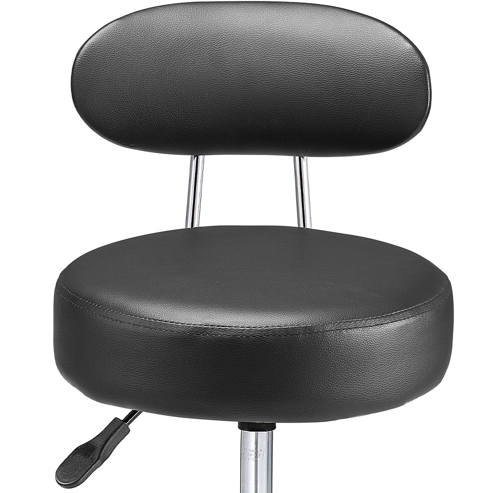 Sgabello con ruote e schinale Estetista Sedia Casa Lavoro girevole Ecopelle Nero