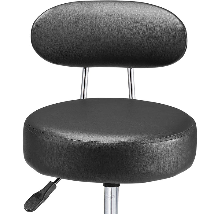 Sgabello con ruote e schinale Estetista Sedia Casa Lavoro girevole Ecopelle Nero