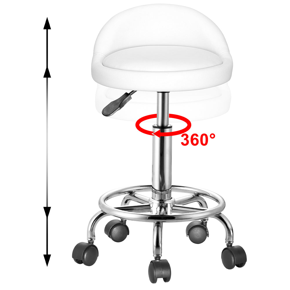 Sgabello con ruote Bianco Seduta imobottita e Schienale Basso, Base Acciaio 360