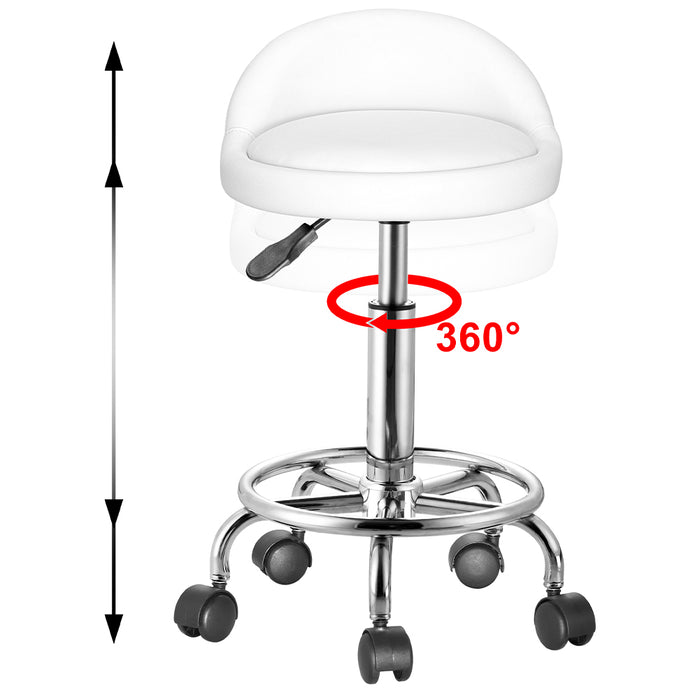 Sgabello con ruote Bianco Seduta imobottita e Schienale Basso, Base Acciaio 360
