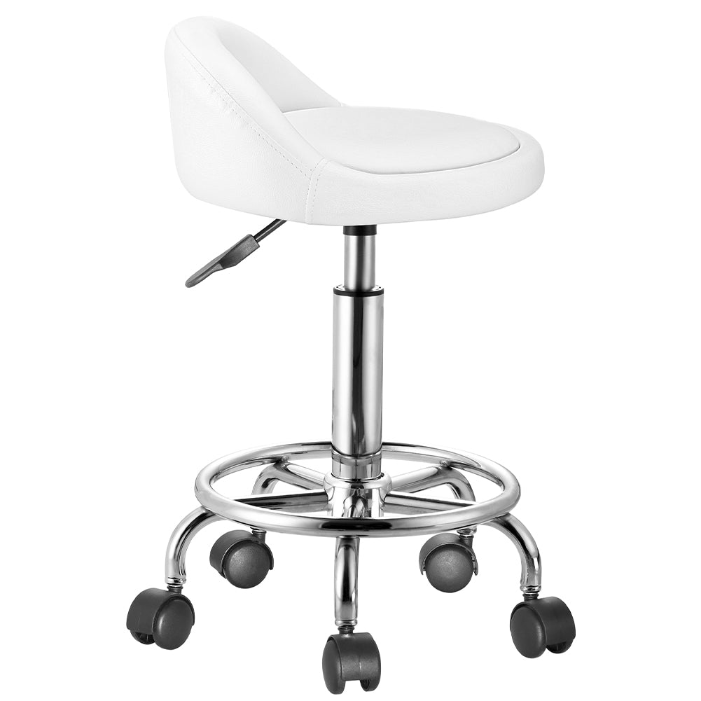 Sgabello con ruote Bianco Seduta imobottita e Schienale Basso, Base Acciaio 360