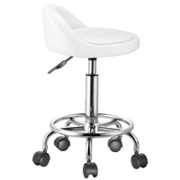 Sgabello con ruote Bianco Seduta imobottita e Schienale Basso, Base Acciaio 360