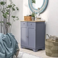 Mobile da salotto con armadi a doppia porta, 2 cassetti e mensole regolabili, 68x40,3x85cm, grigio e legno naturale