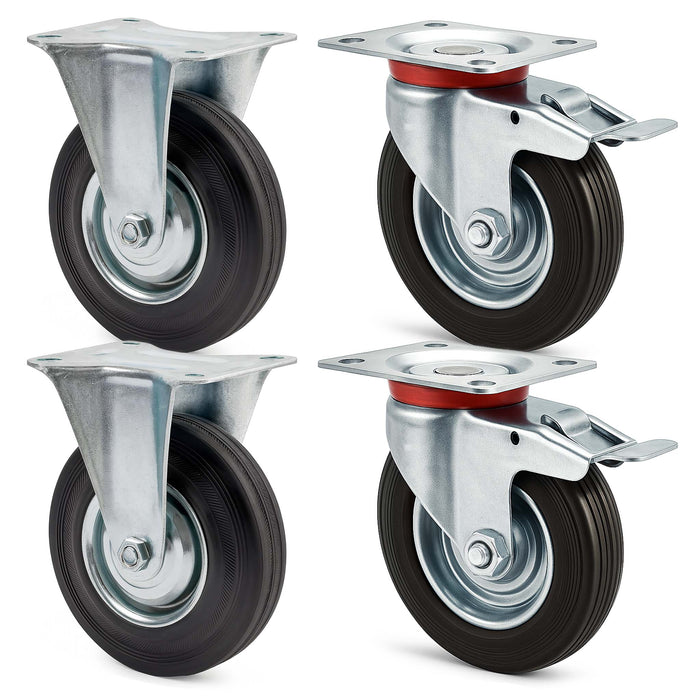 Set rotelle da trasporto 160 mm 2 ruote piroettanti con freno 2 fisse, nucleo in metallo, 130 kg a ruota