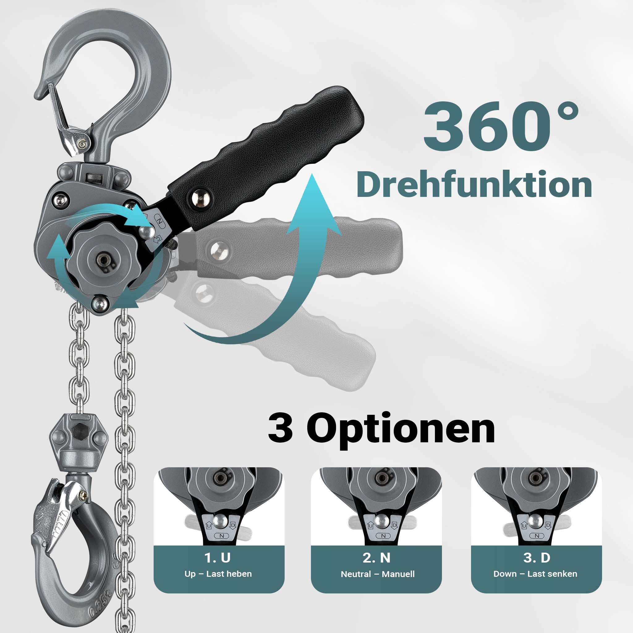 Mini paranco a catena manuale VM0.5 fino a 500 kg, altezza di sollevamento di 1,5 m, in alluminio, per il sollevamento di carichi pesanti