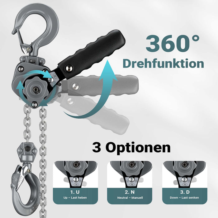 Mini paranco a catena manuale VM0.5 fino a 500 kg, altezza di sollevamento di 1,5 m, in alluminio, per il sollevamento di carichi pesanti