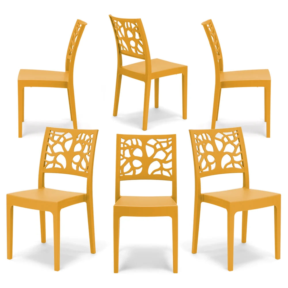 Set 6 sedie in polipropilene TETI, impilabile, resistente ai raggi UV, design moderno, ideale per sala da pranzo, cucina, sala d’attesa, bar, ristoranti o giardino, colore Giallo Ocra