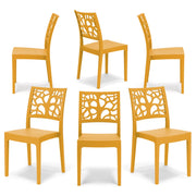 Set 6 sedie in polipropilene TETI, impilabile, resistente ai raggi UV, design moderno, ideale per sala da pranzo, cucina, sala d’attesa, bar, ristoranti o giardino, colore Giallo Ocra