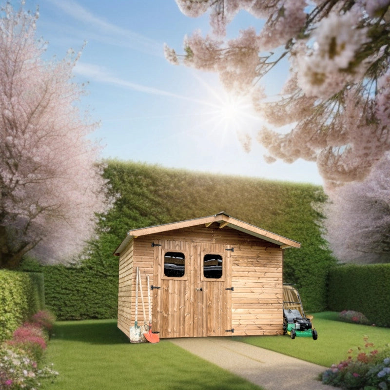 Casetta da giardino in legno termo-trattato 19 mm – 316x240 cm – tetto acciaio e porta finestrata – THE3224.02T Foresta