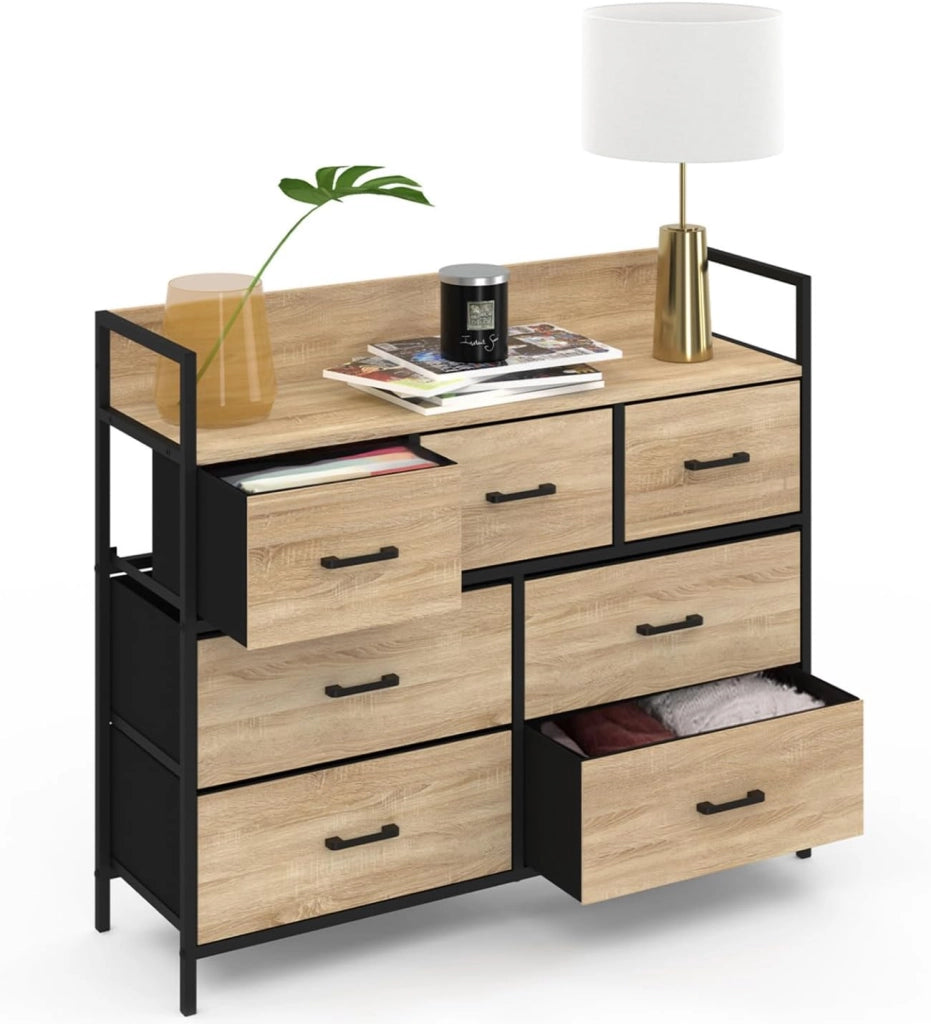 Baúl de tela de 7 cajones UTAH 100 cm mueble de almacenamiento de diseño industrial