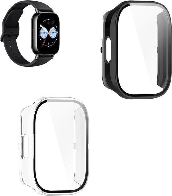 2 pezzi di cover protettive per Xiaomi Redmi Watch 5 Lite - Copricapo trasparente in PC - Protezione 360° - Ultraprotettiva - Nero.