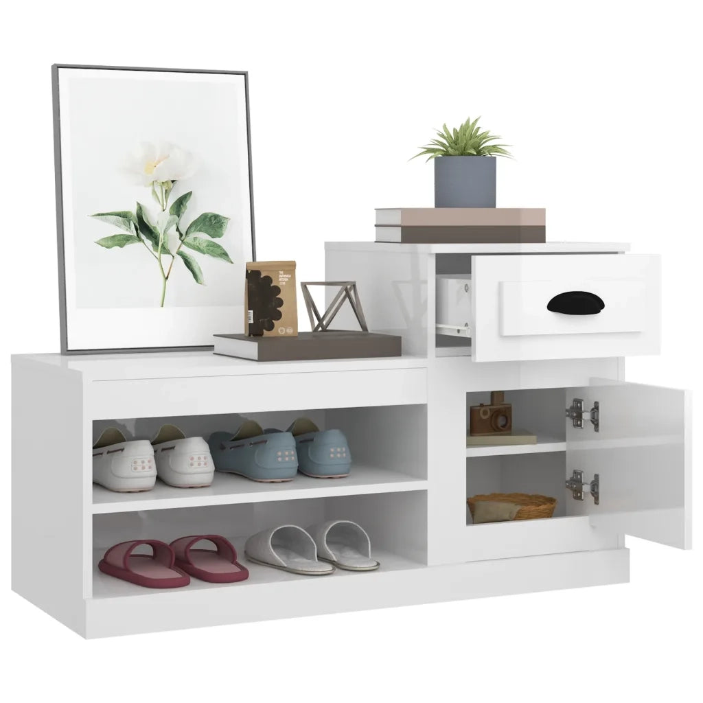 Scarpiera-Scaffale per scarpe Bianco Lucido 100x42x60 cm in Legno Multistrato