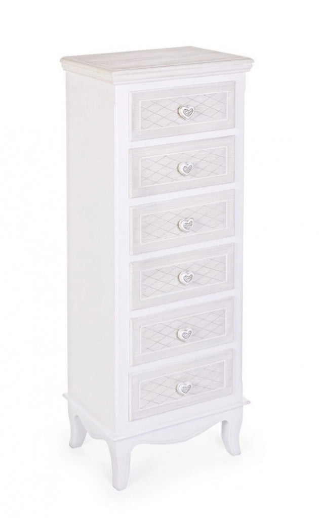 Cassettiera 6 Cassetti Legno Bianco Rustico da Interno - CAROLINE