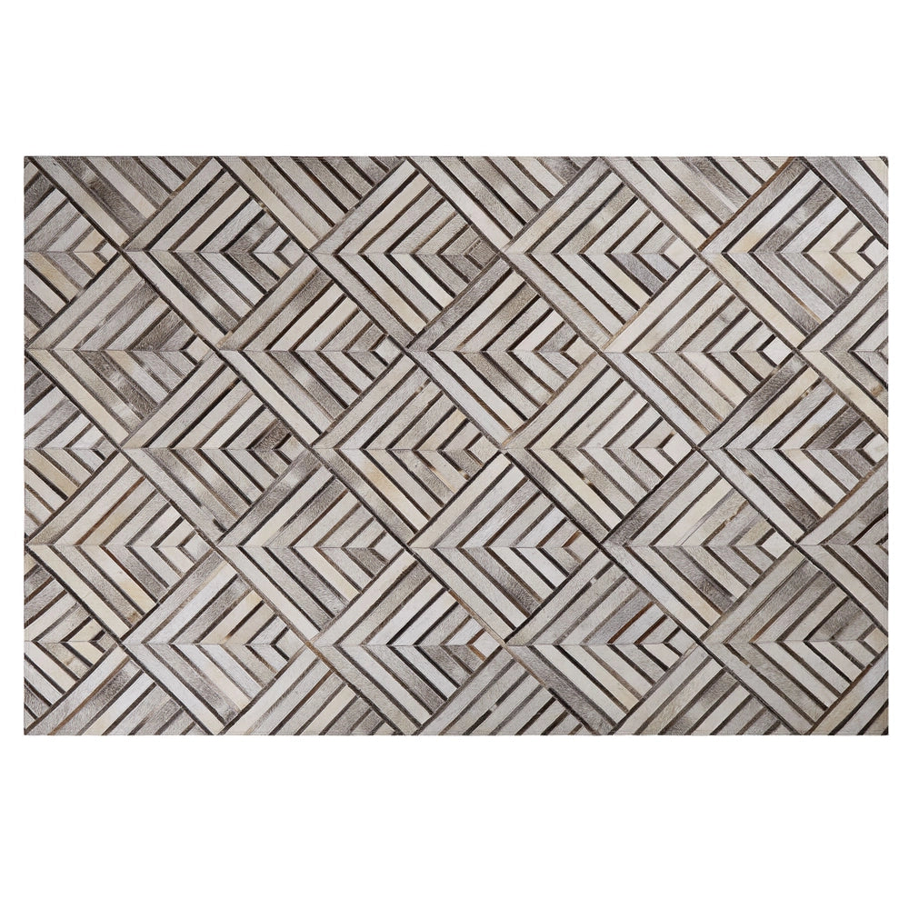 Tappeto in pelle di vacchetta Patchwork in pelle beige Motivo geometrico a rombi 140 x 200 cm