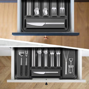 Organizzatore di posate adattabile in plastica nera - estraibile - aiuto in cucina e accessori da cucina
