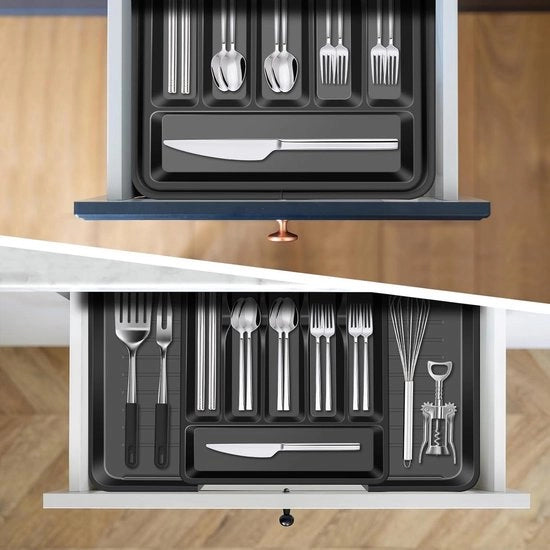 Organizzatore di posate adattabile in plastica nera - estraibile - aiuto in cucina e accessori da cucina