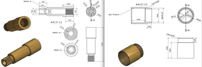 Prolunga per vitone e manicotto con filetto mm 26 x 18