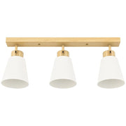 LAMPADARIO DA SOFFITTO CON 3 PUNTI LUCE REGOLABILI A 90¦ E ATTACCHI E27, COLORE LEGNO