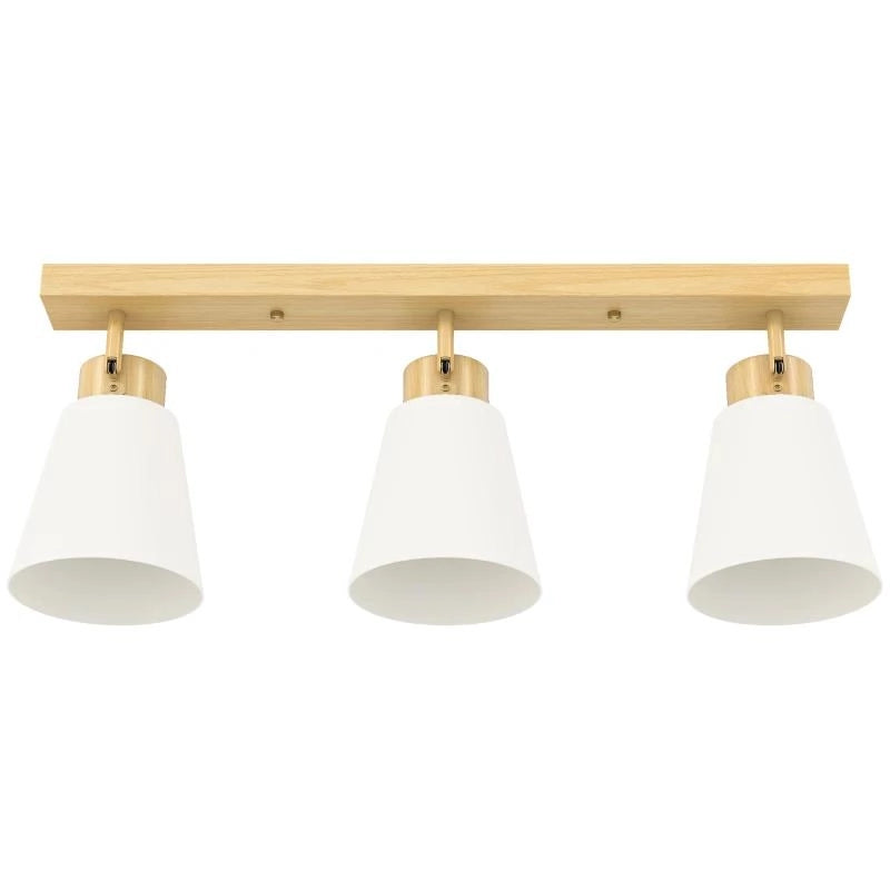 LAMPADARIO DA SOFFITTO CON 3 PUNTI LUCE REGOLABILI A 90¦ E ATTACCHI E27, COLORE LEGNO