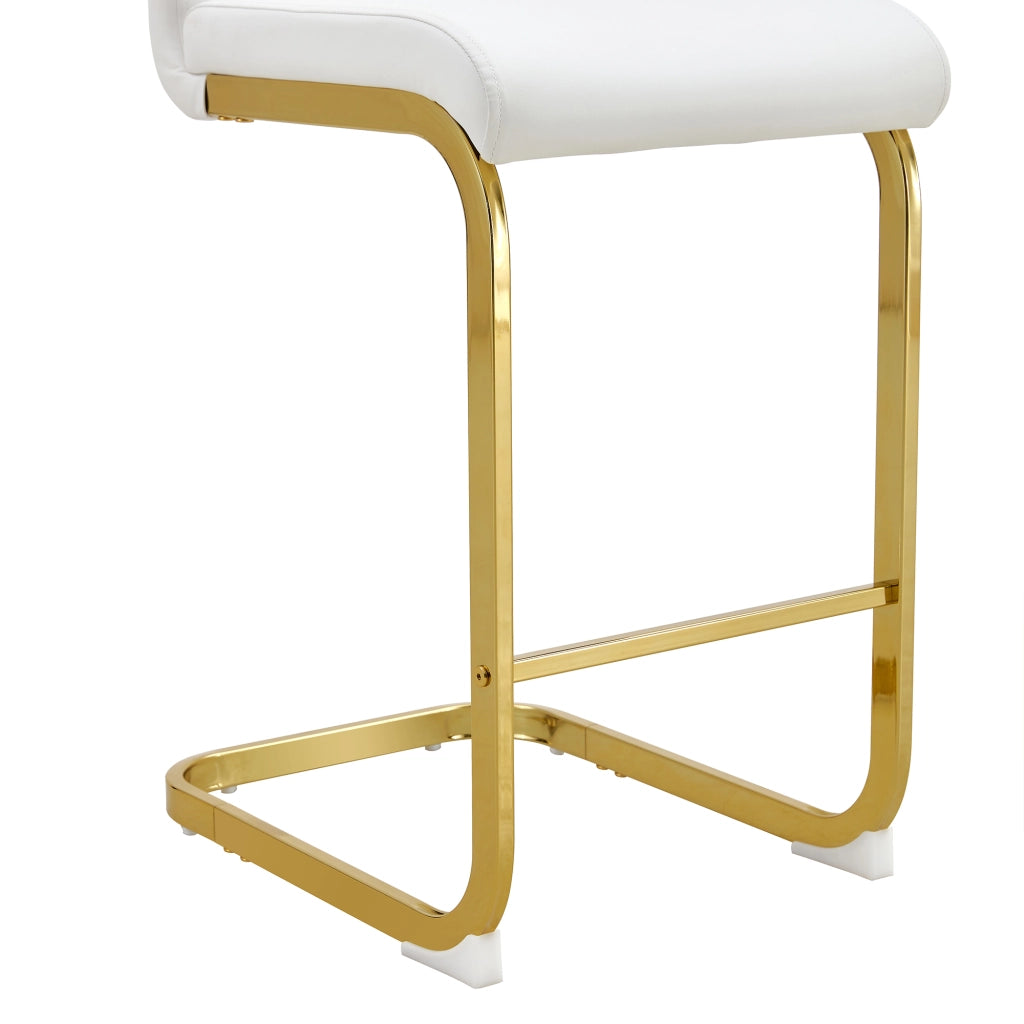 Sgabello da Bar Set da 2 con Schienale e Poggiapiedi, Struttura Stabile, in Metallo e Similpelle Bianco e Oro 96.5 cm