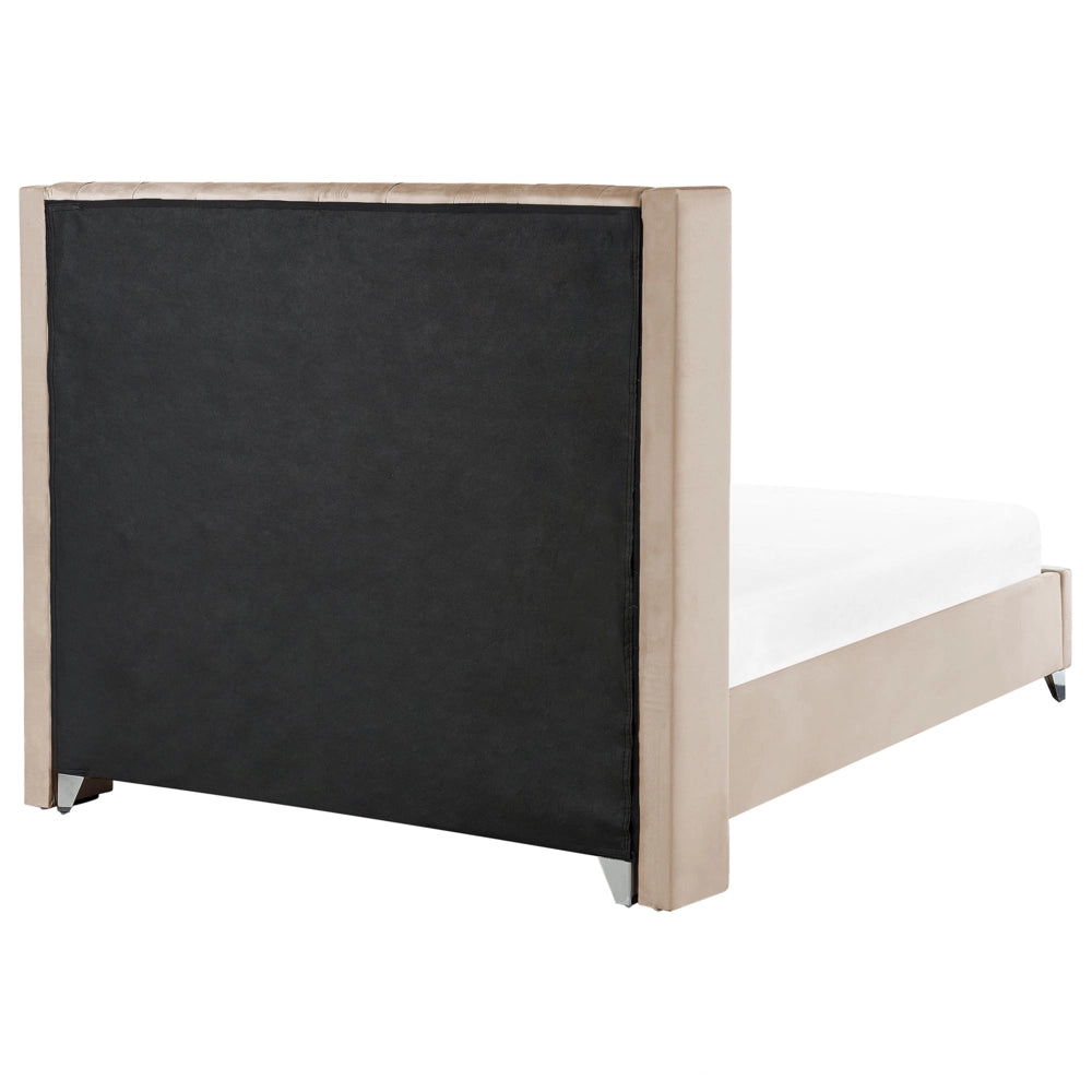 Letto a doghe Velluto beige imbottito Poggiatesta trapuntato borchie 160 x 200 cm design glam