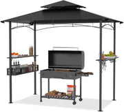 Gazebo da giardino, 244 x 138 x 250 cm, con bancone e tetto a doppio strato, per giardino, per feste, protezione dai raggi UV, colore: nero