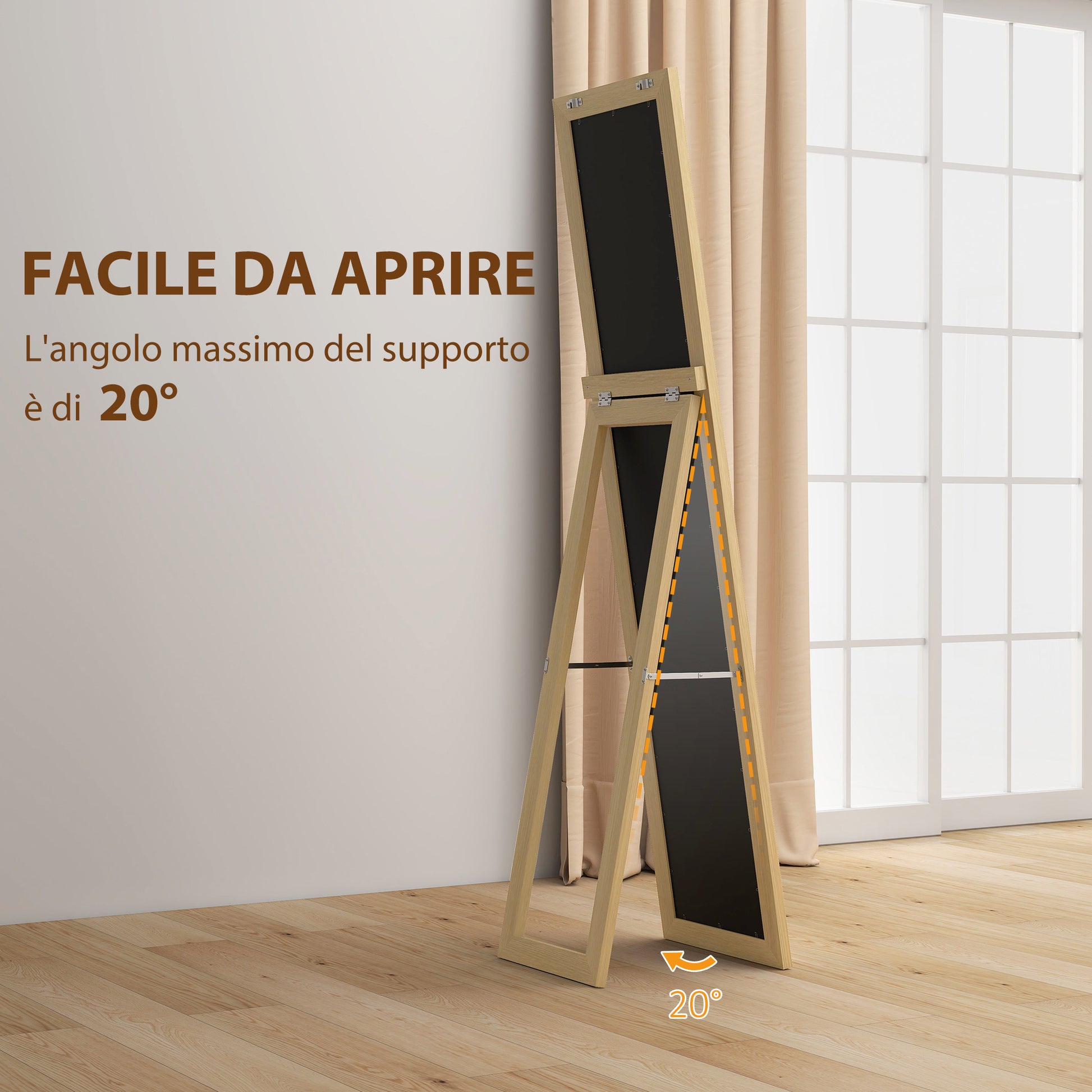 Specchio Verticale Autoportante o da Parete 37x40x155 cm con Cornice in MDF Quercia